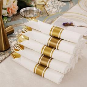 img 2 attached to 🍽️ I00000 210Pcs Gold Plastic Plates with Cutlery and Cups - Complete Clear Gold Dinnerware Set for Christmas Parties