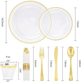 img 3 attached to 🍽️ I00000 210Pcs Gold Plastic Plates with Cutlery and Cups - Complete Clear Gold Dinnerware Set for Christmas Parties