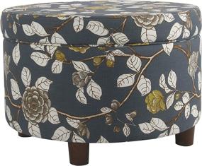 img 2 attached to Navy Floral Round Upholstered Storage Ottoman by HomePop