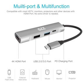 img 3 attached to 💻 USB Type C to HDMI Multiport Hub Adapter - Nintendo Switch, Samsung DEX, MacBook Pro, USB3.1 with 4K HDMI, PD Charging, USB3.0, USB2.0, Portable Dock - Aluminium