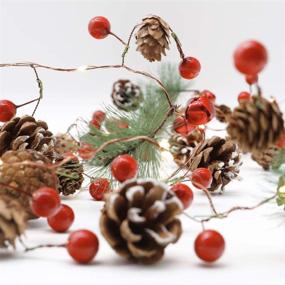 img 4 attached to 🌲 MENGNAN Pine Cone Jingle Bell String Lights - 10ft 40LED Pine Branch Berries Garland with Warm LED Christmas Lights - Battery Operated for Bedroom Indoor Winter Holiday Fireplace Xmas Tree New Year Decor