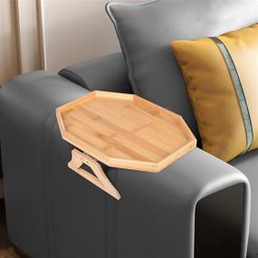 img 1 attached to Сообщество «Clip-On Sofa Tray - Natural Bamboo Wooden Arm Table for Sofa, Recliner Armrest, Snacks, Remote Control Holder»