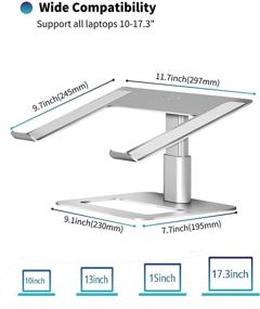 img 3 attached to Регулируемая подставка для ноутбука на стол - эргономичный алюминиевый держатель для ноутбука с диагональю 10-17.3 дюйма - серебристого цвета