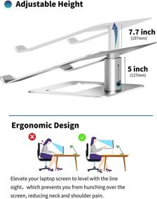 img 2 attached to Регулируемая подставка для ноутбука на стол - эргономичный алюминиевый держатель для ноутбука с диагональю 10-17.3 дюйма - серебристого цвета