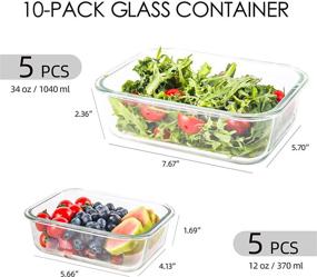 img 2 attached to Leak Proof Glass Meal Prep Containers with Lids - Set of 10, Microwave & Freezer Safe, Glass Food Storage Containers