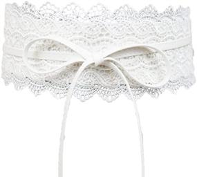 img 3 attached to OULII Women's Lace Waist Belt Boho Band with Corset Bowknot Wrap Design - White, Waistband Cinch