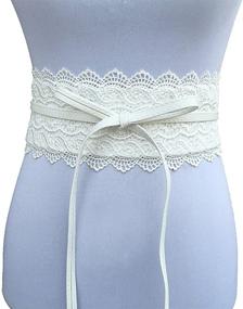 img 2 attached to OULII Women's Lace Waist Belt Boho Band with Corset Bowknot Wrap Design - White, Waistband Cinch