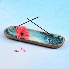 img 3 attached to Folkulture Incense Holder: Stylish Ash Catcher for Home Decor, Wooden Tray for Insense Sticks in Blue