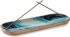 img 4 attached to Folkulture Incense Holder: Stylish Ash Catcher for Home Decor, Wooden Tray for Insense Sticks in Blue