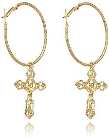 img 1 attached to 🔮 Minimalist Religious Dangle Hoop Earrings for Women and Girls - Retro Cross Design