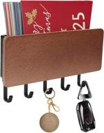 🔑 wincang wall key holder with 5 hooks - 7 inch mini wall mount organizer for mail, letters, and keys - entryway, kitchen, bathroom, door, home decor - brown (black) логотип