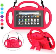 🔴 menzo kids case for all-new fire 7 2019, lightweight shockproof shoulder strap handle stand case for fire 7 inch (compatible with 9th gen 2019 / 7th gen 2017) - red logo