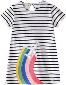 img 3 attached to 👗 HILEELANG Little Girls Cotton Dress - Short Sleeves Casual Summer Striped Basic Shirt Jumpskirt Playwear Dresses