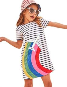 img 4 attached to 👗 HILEELANG Little Girls Cotton Dress - Short Sleeves Casual Summer Striped Basic Shirt Jumpskirt Playwear Dresses