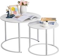 🏺 hollyhome modern round side table set of 2 for living room decor, nesting tea table with metal frame, contemporary accent coffee and snack end table, 27.56" x 19.69" and 19.69" x 15.75", white logo