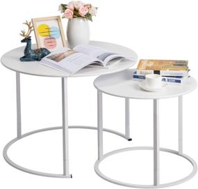 img 4 attached to 🏺 HollyHOME Modern Round Side Table Set of 2 for Living Room Decor, Nesting Tea Table with Metal Frame, Contemporary Accent Coffee and Snack End Table, 27.56" x 19.69" and 19.69" x 15.75", White