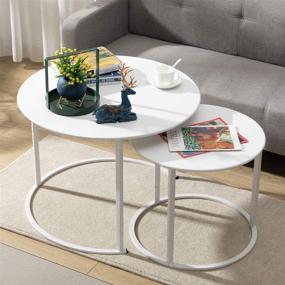 img 2 attached to 🏺 HollyHOME Modern Round Side Table Set of 2 for Living Room Decor, Nesting Tea Table with Metal Frame, Contemporary Accent Coffee and Snack End Table, 27.56" x 19.69" and 19.69" x 15.75", White