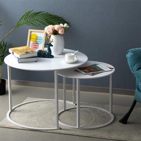 img 1 attached to 🏺 HollyHOME Modern Round Side Table Set of 2 for Living Room Decor, Nesting Tea Table with Metal Frame, Contemporary Accent Coffee and Snack End Table, 27.56" x 19.69" and 19.69" x 15.75", White