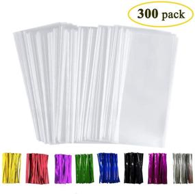 img 1 attached to 🛍️ Belinlen 300 Pack 4” x 9” Treat Bags Plastic OPP Bags: Multi-purpose with Bottom Gusset, 1.4 mils Thickness, 300 Colorful Twist Ties Included