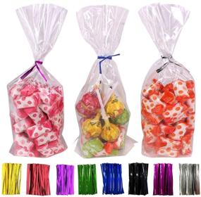 img 2 attached to 🛍️ Belinlen 300 Pack 4” x 9” Treat Bags Plastic OPP Bags: Multi-purpose with Bottom Gusset, 1.4 mils Thickness, 300 Colorful Twist Ties Included