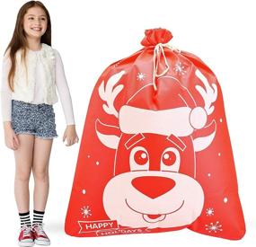 img 1 attached to 🎁 Jumbo Fabric Reusable Gift Bags - Perfect for Big Holiday Presents and Gifts - 6 Giant Christmas Wrapping Bags (36” x 44”) - Ideal for the Christmas Season!