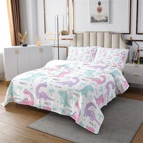 img 1 attached to 🦖 Erosebridal Dinosaur Bedspread - Pink Purple Dinos Bedding Set for Kids Girls - Cartoon Coverlet Set in Jurassic Series - Lovely Cute Animals Quilt - Child Room Decor with 1 Pillow Case - Twin Size