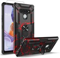 gorgcase for lg stylo 6: dual layer anti-scratch protective cover with tempered glass screen protector and 360° rotating ring stand - red marble design logo