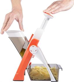 img 3 attached to 🍊 Premium Mandoline Vegetable Slicer - Adjustable Thickness, Safe Upright Dicer for Potatoes, Onions, and Fruits (Warm Orange)