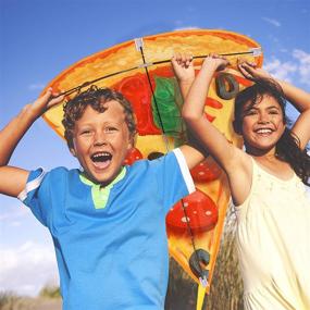 img 2 attached to 🍕 Easy-to-Fly 3D Pizza Kite Set for Kids - 2 Pack with 328ft Kite String, Sturdy Handle, and Long Tail