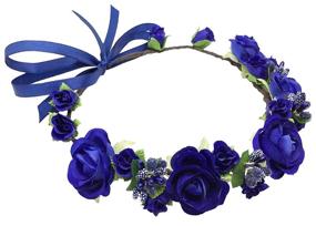 img 3 attached to 👑 Royal Blue Artificial Rose Flower Crown Headpiece - Wedding Bridal Boho Wreath for Girls, Kids, Toddler