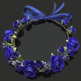 img 1 attached to 👑 Royal Blue Artificial Rose Flower Crown Headpiece - Wedding Bridal Boho Wreath for Girls, Kids, Toddler