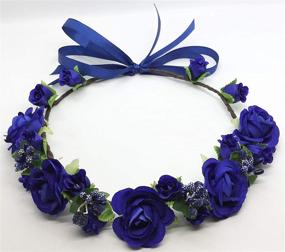 img 2 attached to 👑 Royal Blue Artificial Rose Flower Crown Headpiece - Wedding Bridal Boho Wreath for Girls, Kids, Toddler