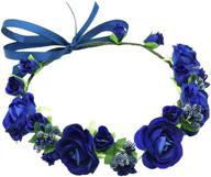 👑 royal blue artificial rose flower crown headpiece - wedding bridal boho wreath for girls, kids, toddler logo