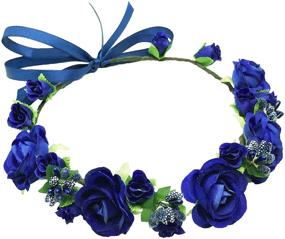 img 4 attached to 👑 Royal Blue Artificial Rose Flower Crown Headpiece - Wedding Bridal Boho Wreath for Girls, Kids, Toddler