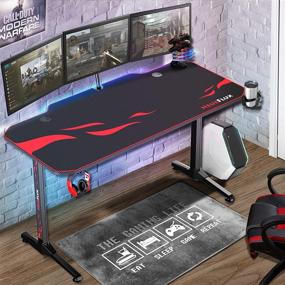 img 3 attached to NeueFlux Gaming Desk: Upgraded 55 Inch Racing Style, T-Shaped Computer Desk with Full Desk Pad - Ultimate Gamer's Workstation with USB Gaming Handle Rack, Cup Holder & Headphone Hook