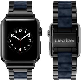 img 2 attached to 🔵 Wearlizer браслет для Apple Watch 38мм/40мм/41мм: темно-синие гладкие браслеты из смолы с металлической застежкой - совместимы с iWatch SE, сериями 7/6/5/4/3/2/1 - стальной ремешок для мужчин и женщин - спортивный черный.