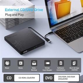 img 3 attached to 📀 ORIGBELIE External DVD Drive USB 3.0 Type C CD/DVD ROM +/-RW Adapter with USB Port - DVD Burner for Laptop PC Desktop - Mac Windows Linux Compatible