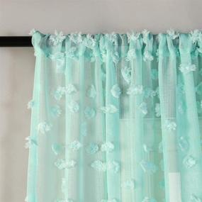 img 1 attached to 👶 MYSKY HOME Aqua Sheer Curtains 96 Inches Long for Baby Nursery - 2 Panels, Rod Pocket, Semi Sheer Textured Design with Pom Pom - Ideal for Girls Bedroom Decor (54" x 96", Aqua)