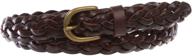 👗 stylish women's 7/8" braided woven skinny narrow cowhide leather belt - full grain, solid two tone design logo