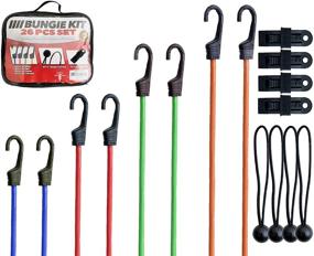 img 3 attached to 🔗 26pc Heavy Duty Bungee Cords with Hooks Assortment - Includes Storage Case, Canopy Ties & Ball Bungees - Bungie Cord Set