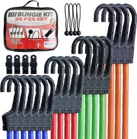 img 4 attached to 🔗 26pc Heavy Duty Bungee Cords with Hooks Assortment - Includes Storage Case, Canopy Ties & Ball Bungees - Bungie Cord Set