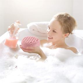 img 2 attached to 🛁 4-Pack Soft Bath Sponge Exfoliating Shower Sponge Soothing Body Puff Gentle Body Exfoliating Cleaning Sponges for Women Men (Pink, White, Red, Green)