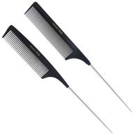 source king rat tail combs pack of 2 - heat resistant & 🔥 anti static foiling comb set for all hair types - pintail stainless steel design (black) logo