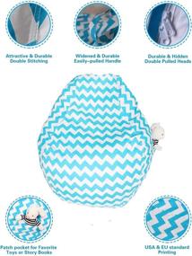 img 1 attached to 🪑 Large Chevron Blue Turquoise Bean Bag Chair Cover for Stuffed Animals - 58 x 52 in - 100% Cotton - Perfect Storage Solution for Kids, Teens, and Adults