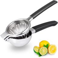 🍋 304 stainless steel lemon squeezer - manual fruit juicer for oranges, big lemons & limes - metal lemon lime press with large 3.34 inch bowl and black silicone handle logo