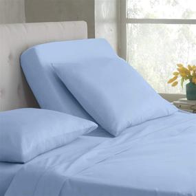 img 2 attached to 🛏️ Premium Split Head Flex King Sheet Set - 100% Cotton Half Split Sheets for Adjustable Beds - Deep Pocket Up to 16 Inches - Light Blue Solid - King/32 Top Split - 4Pcs Set