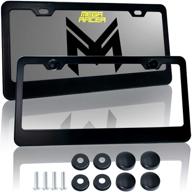mega racer metal black license plate frame - 2 hole thin front and rear black aluminum license plate frames with stainless steel screws and black screw caps (set of 2) logo