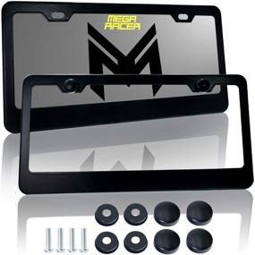 img 4 attached to Mega Racer Metal Black License Plate Frame - 2 Hole Thin Front and Rear Black Aluminum License Plate Frames with Stainless Steel Screws and Black Screw Caps (Set of 2)