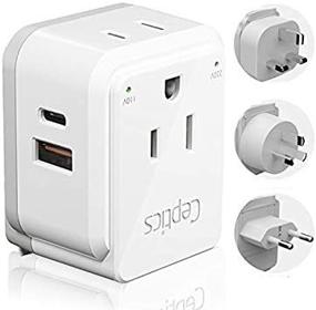 img 1 attached to 🔌 Ceptics China-Malaysia Power Adapter Travel Set - Safe Dual USB & USB-C 3.1A, 2 USA Outlets Compact & Powerful - Perfect for Hong Kong, Kuwait, Singapore, Iraq - Includes Type G, I, C SWadAPt Attachments