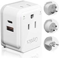 🔌 ceptics china-malaysia power adapter travel set - safe dual usb & usb-c 3.1a, 2 usa outlets compact & powerful - perfect for hong kong, kuwait, singapore, iraq - includes type g, i, c swadapt attachments logo